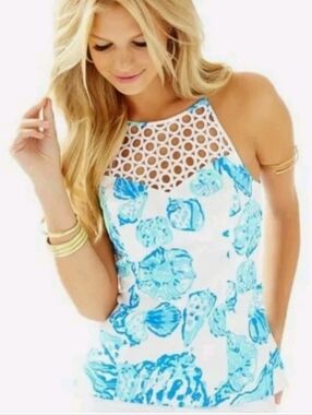 Lilly Pulitzer Larina Top Resort White Barefoot Princess Blue Green Lace Halter